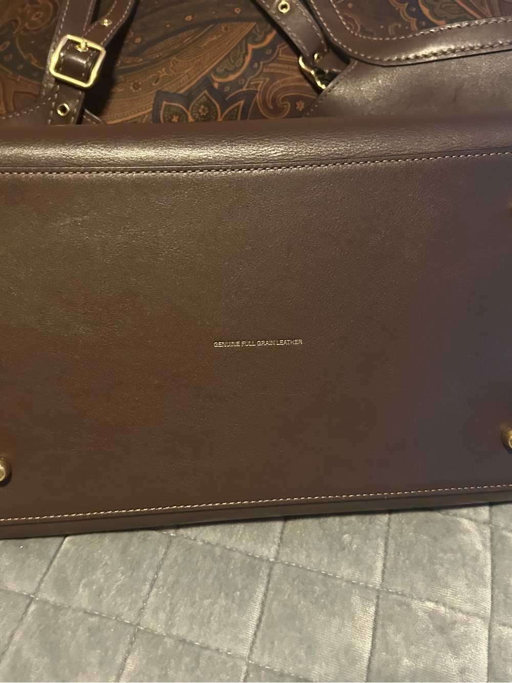 Coach Brown Leather Tote with Gold-Tone Accent - Picture 4 of 6